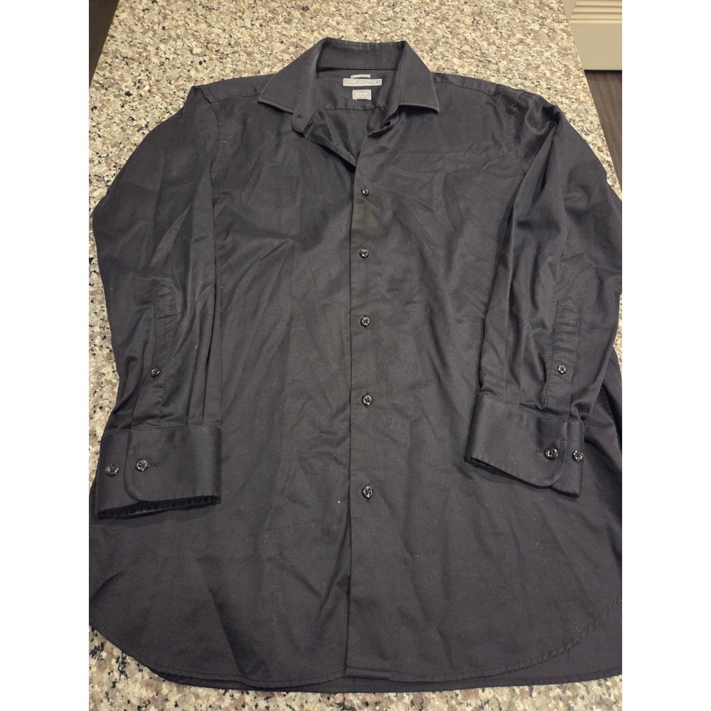 Christopher Lena 16.5 32/33 Blk Slim Fit Wrinkle Free Cotton some fading @ neck